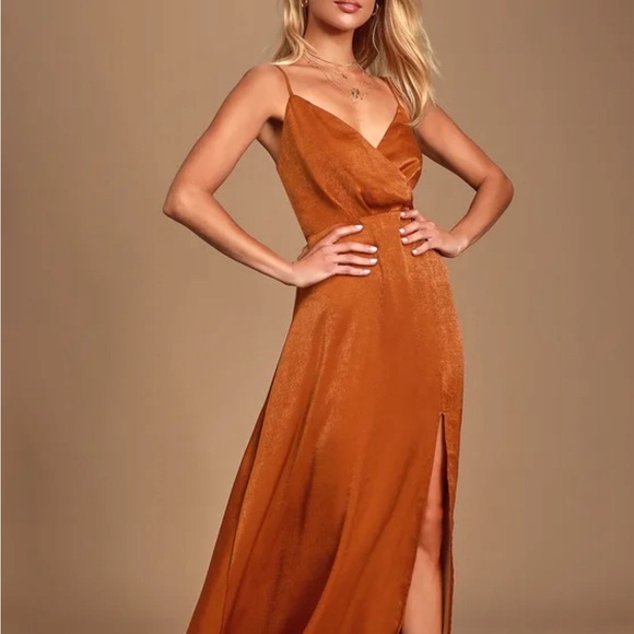 Lulus Constantine Rust Orange Satin Maxi Dress, Medium - Picture 10 of 10